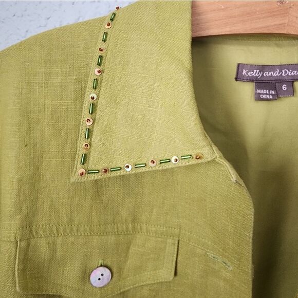 Kelly and Diane 100% linen embellish pineapple Safari Coastal jacket - Picture 8 of 16